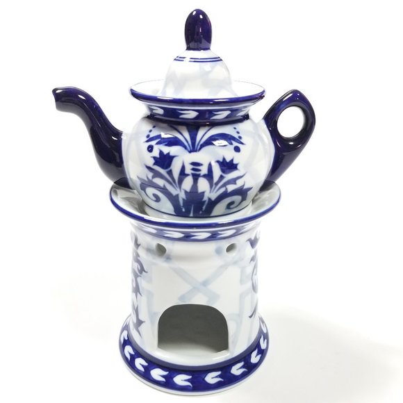 Bombay Company Blue & White Teapot with Warmer - Elegant Porcelain - Picture 1 of 8